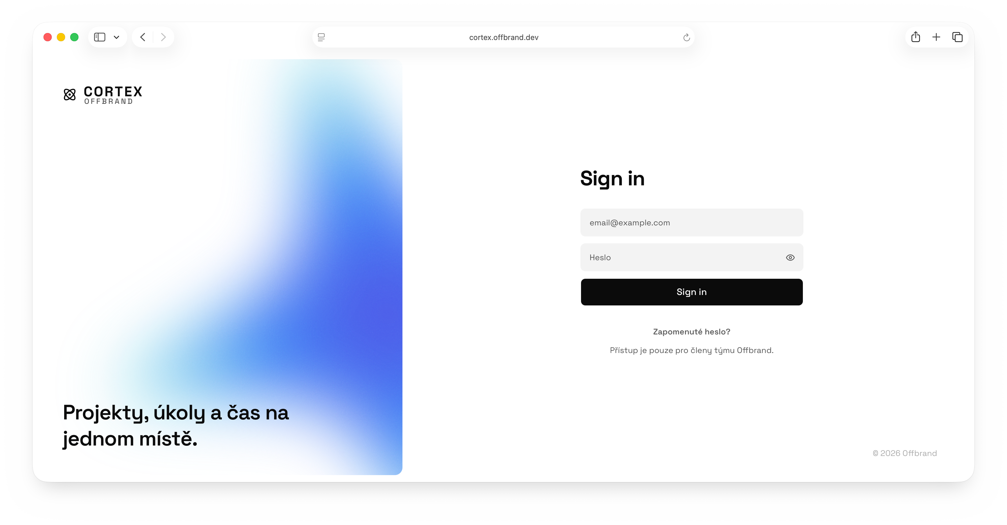 Cortex — login screen