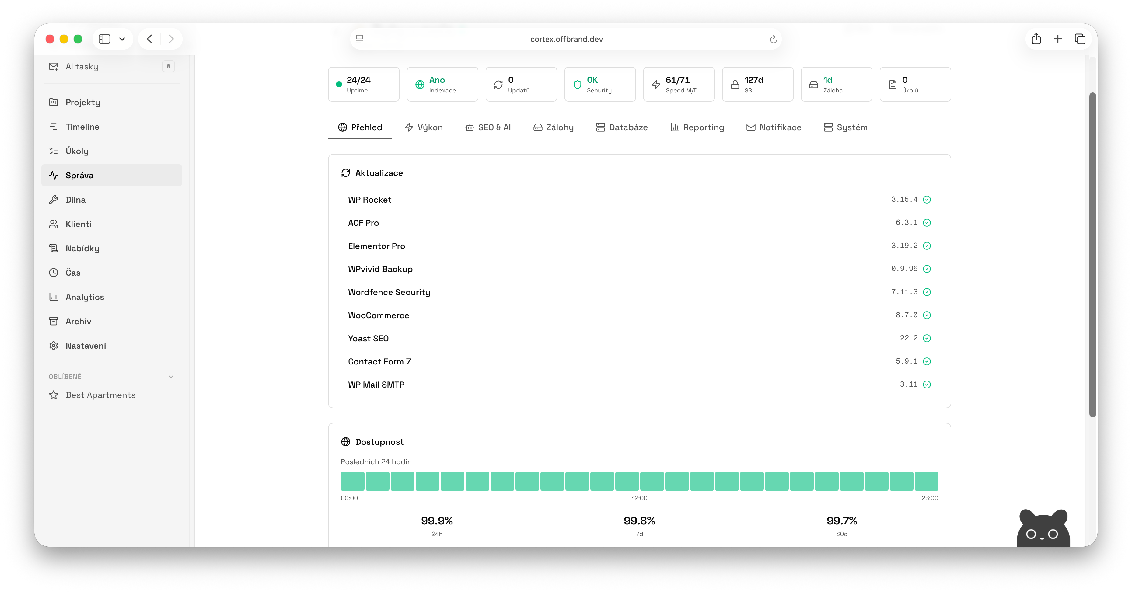 Cortex — maintenance dashboard with uptime and updates